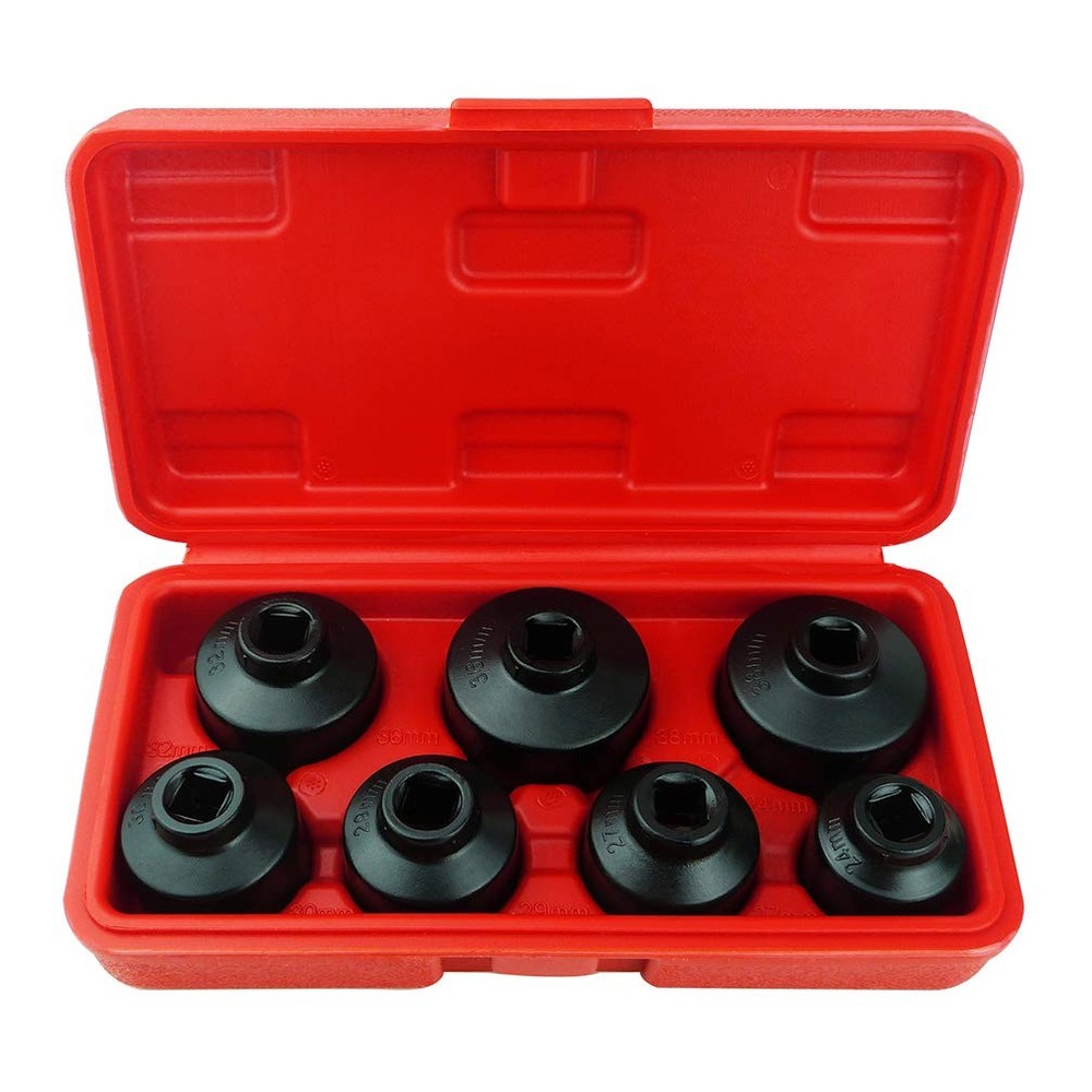 7-Piece Oil Filter Socket Set Includes Black Aluminium