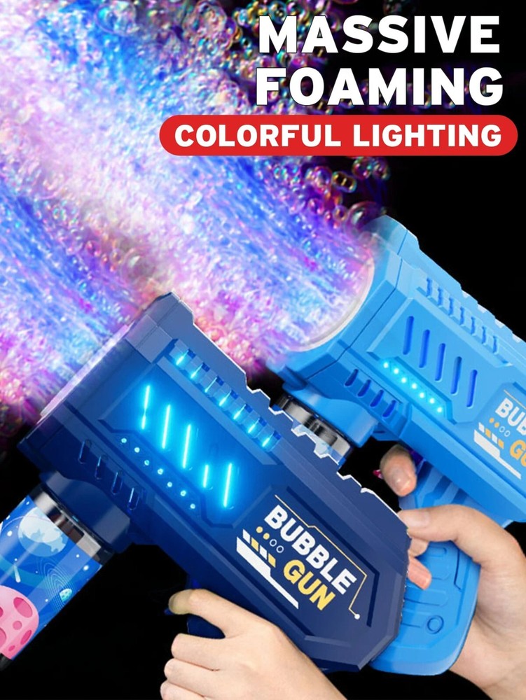 Fully Automatic Space Bubble Machine Gun Rocket 10 Hole Bubble Maker Toys BLUE