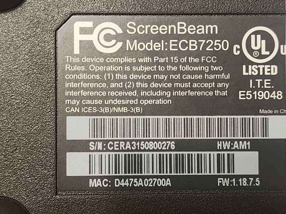 Single Actiontec ECB7250 ScreenBeam MoCA 2.5 Ethernet Over Coax Adapter -