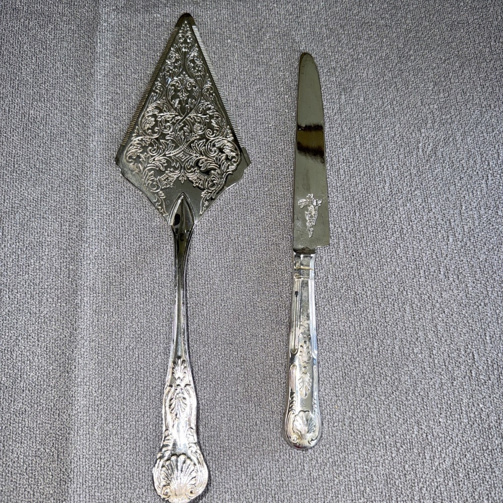 Silver plate Bread/Cake Knife & Pastry Server Set-"Kings" pattern-VINTAGE