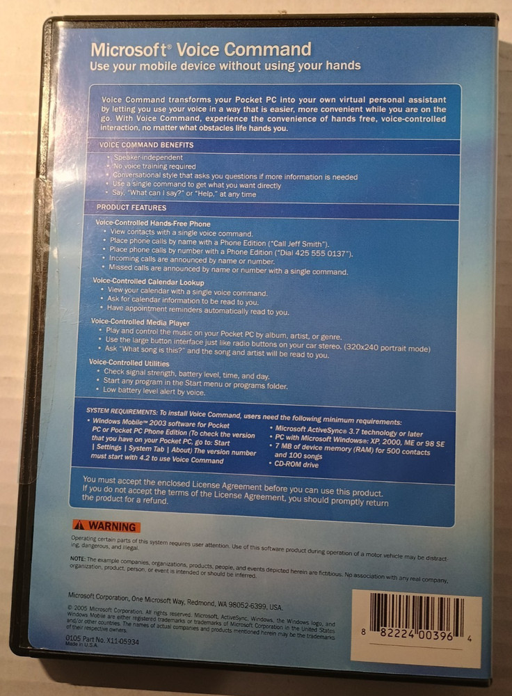 Microsoft Voice Command For Windows Mobile CD, See Pictures