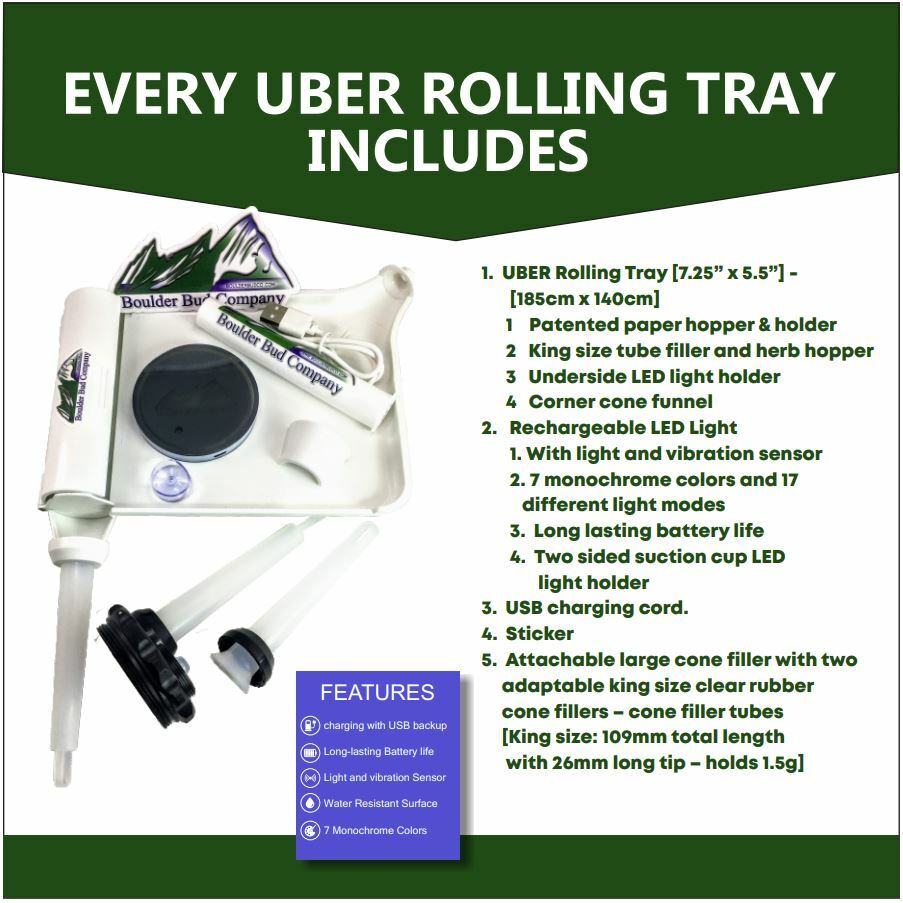 UBER Tray Rolling Tray Bundle +6 Piece Bundle LED Vibration Light