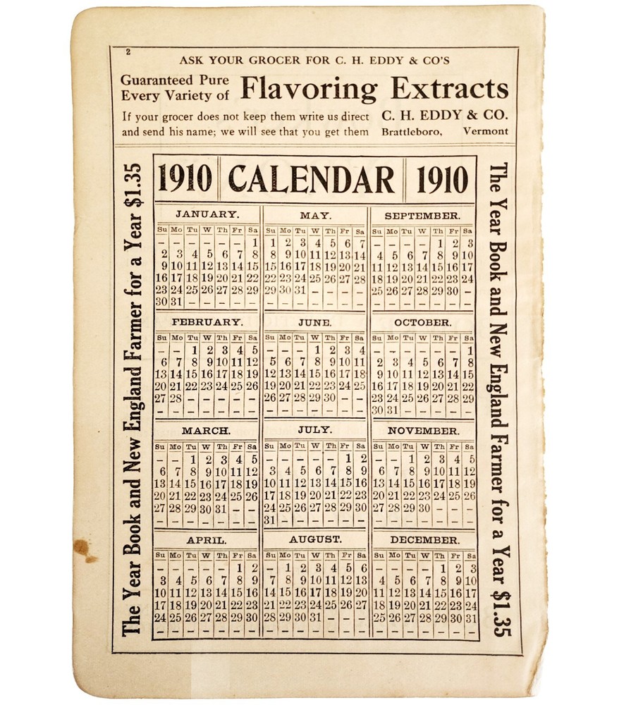 C.H. Eddy Flavoring Extracts Baking 1910 Advertisement Calendar Page ADBN1eee