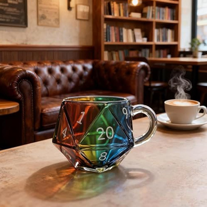 Rainbow Dice Mug Polyhedral Dice Coffee Cup With Handle Game Mug Colorful handle
