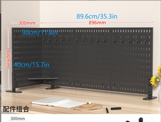 89.6x40x30 polypropylene partition desktop package E corner vertical black