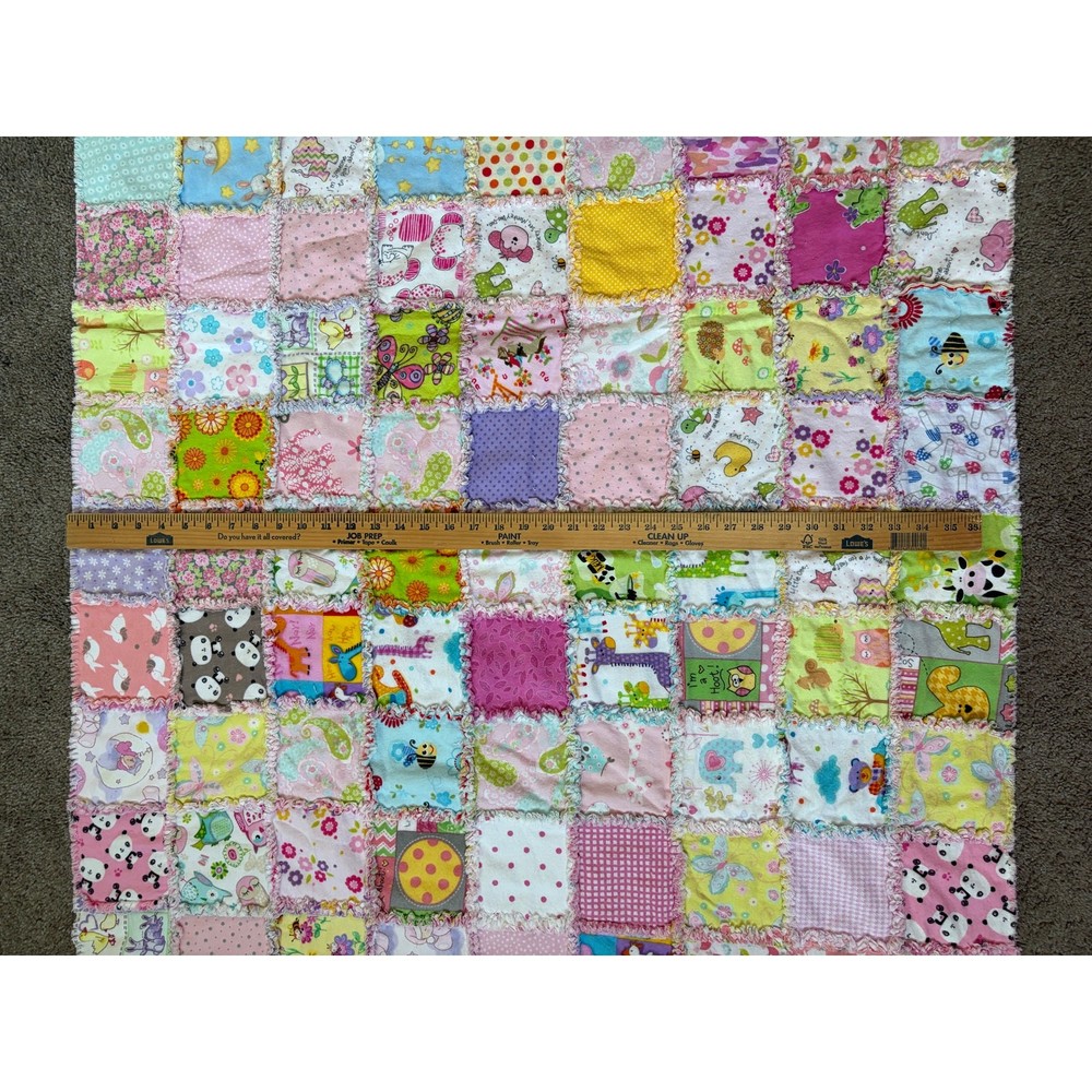 Handmade Multicolored Baby Double Sided Patchwork Quilt Blanket 37x38
