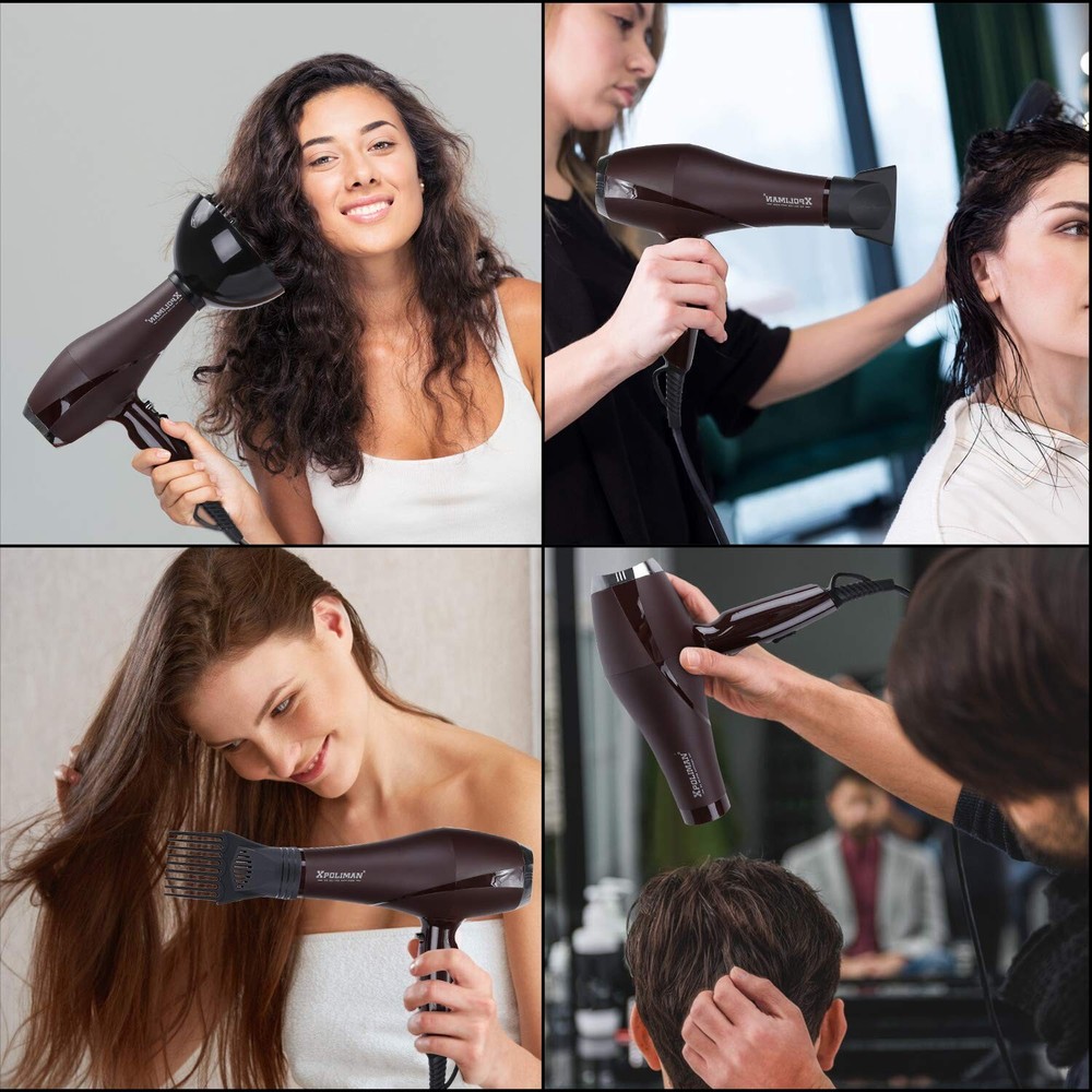 Xpoliman 2000 Watt Hair Dryer, Negative Ionic Blow Dryer with Diffuser Concen...