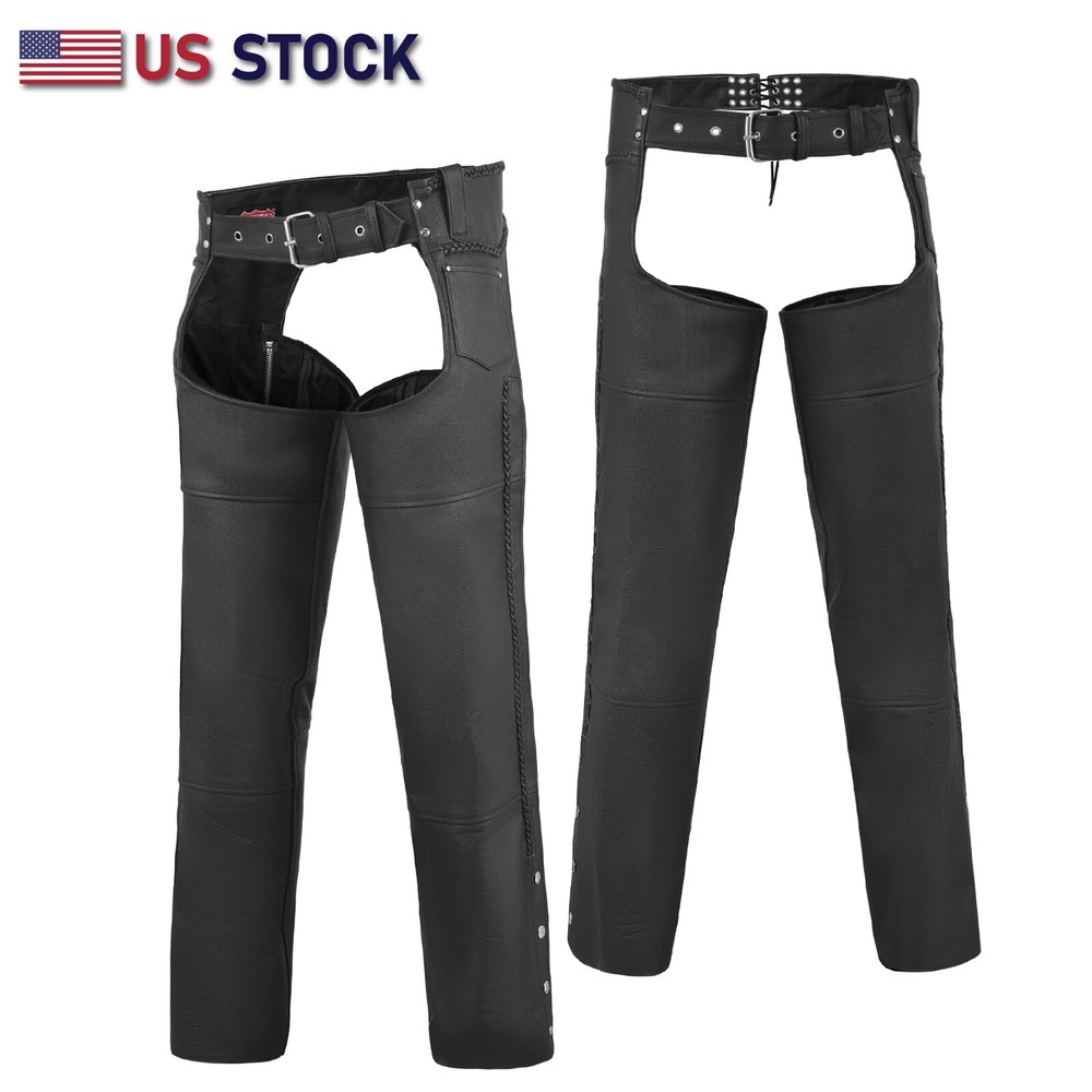 Basic Classic BLACK Style Leather Motorcycle Chap for Motorcycle HL12800BRAIDED