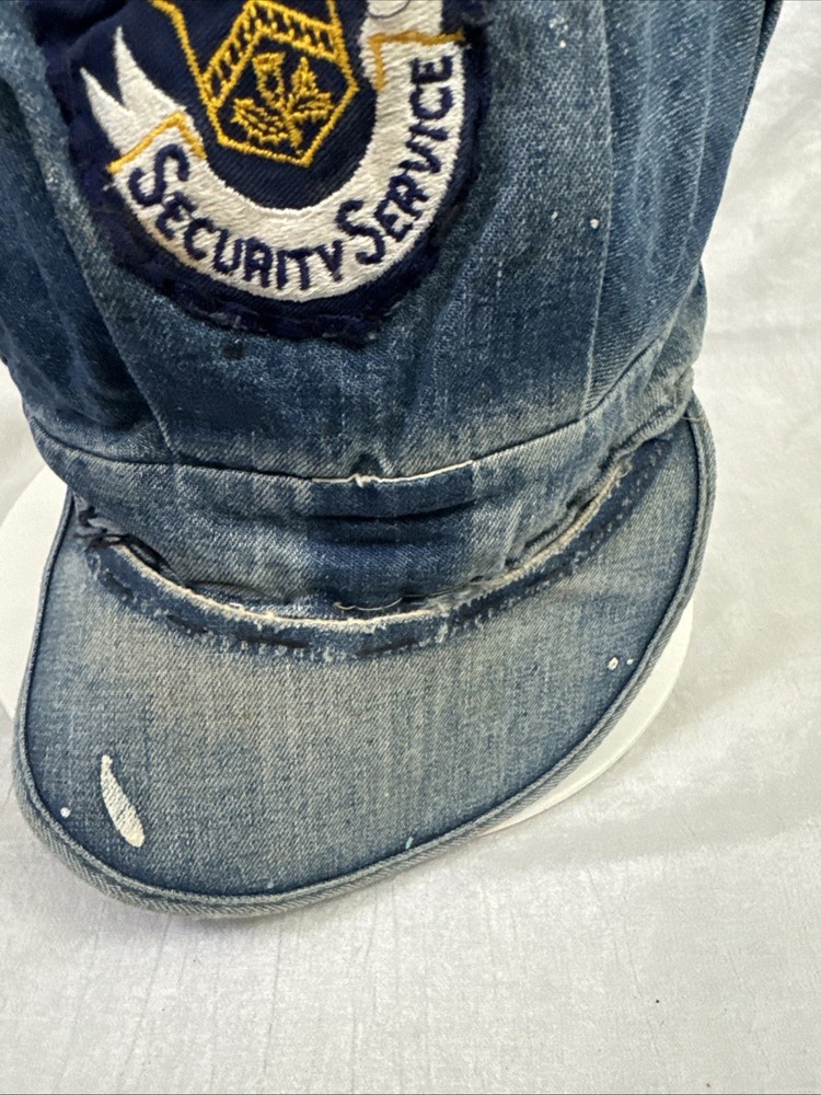 VINTAGE DENIM Handmade Cap With Pinkerton Security Service Patch