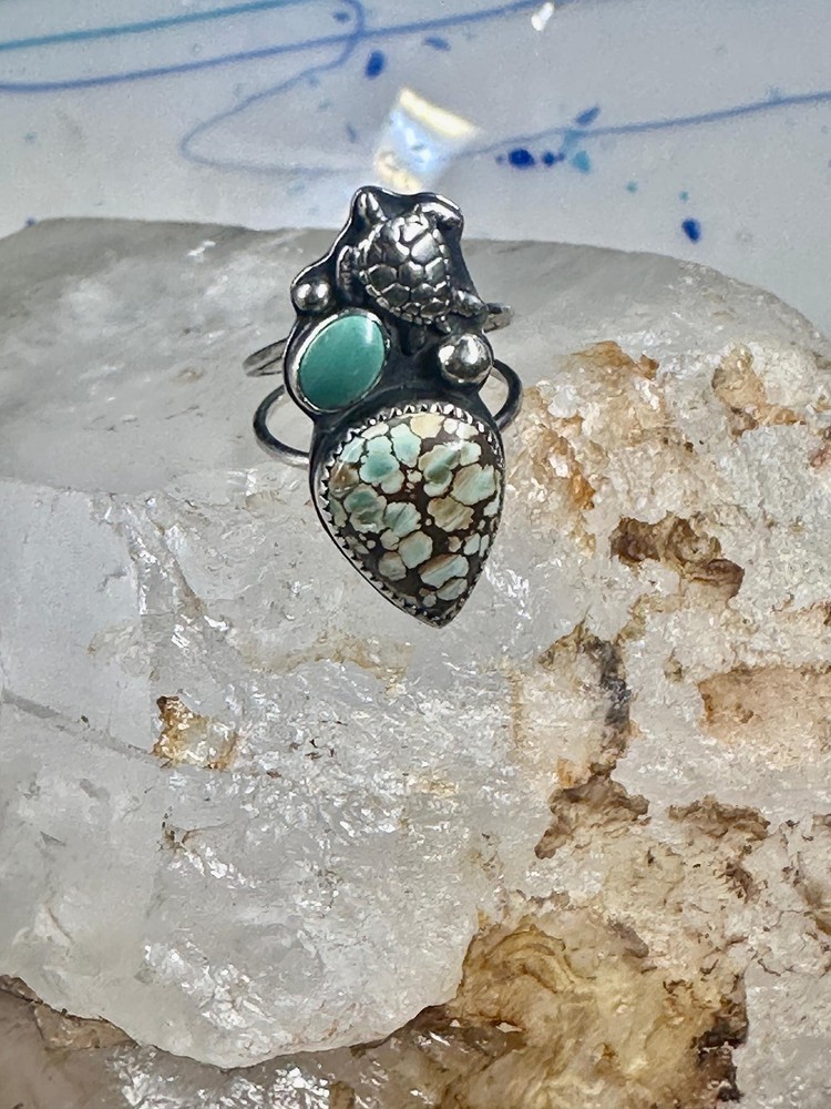 Honu Turtle ring spiderweb turquoise size 7 sterling silver women