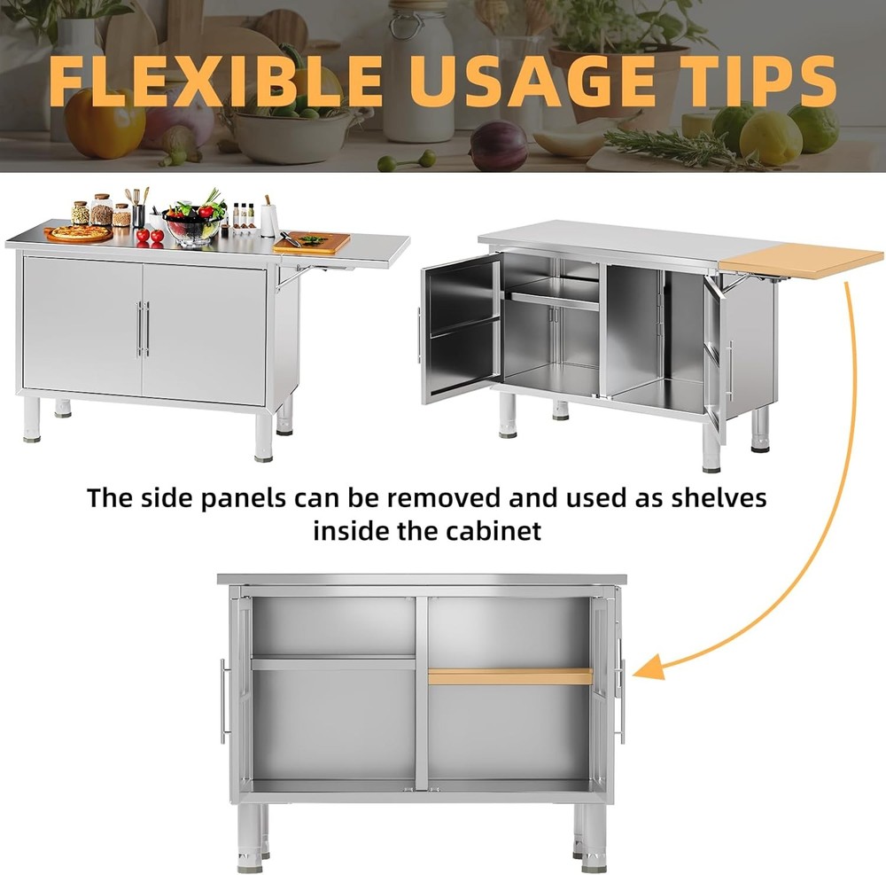 57"x19.7" Stainless Steel Work Table w/ Extend Panel & Adjustable Shelf