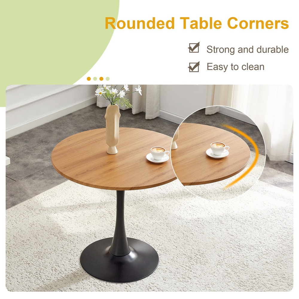 Round Dining Table, 31.5" Circle Tulip Table with Thickened Tabletop & Metal P