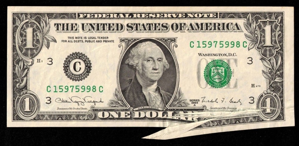 1988A $1 FRN "PAPER-JAM ERROR"