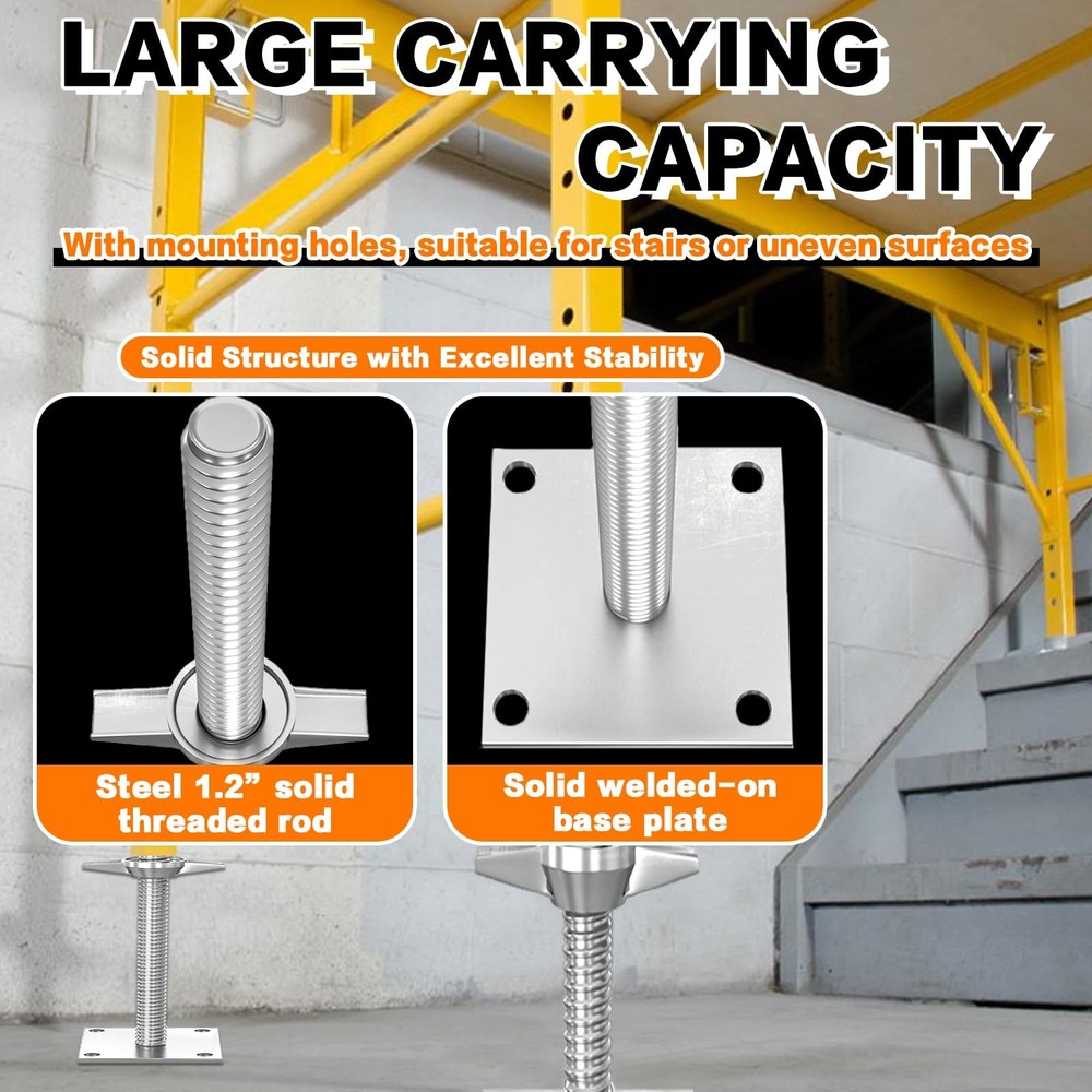 USCaster Screw Jack Scaffold 18" Adjustable Leveling Solid Silver