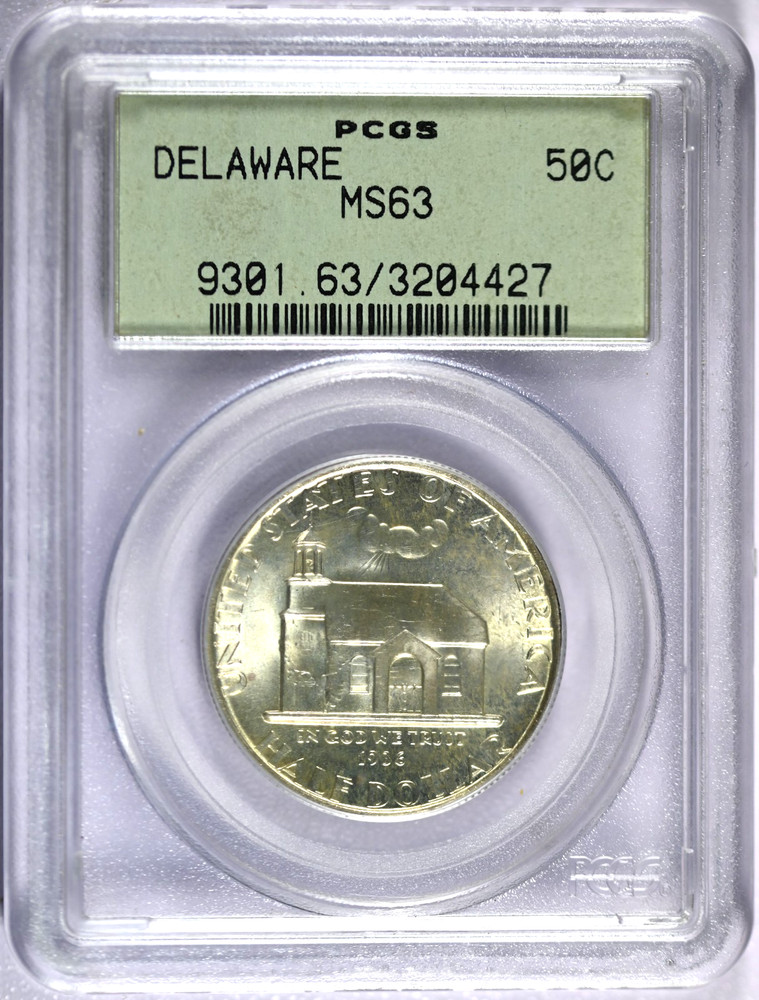 1936 PCGS MS63 Delaware Classic Commemorative Half in Old Green Holder (OGH)