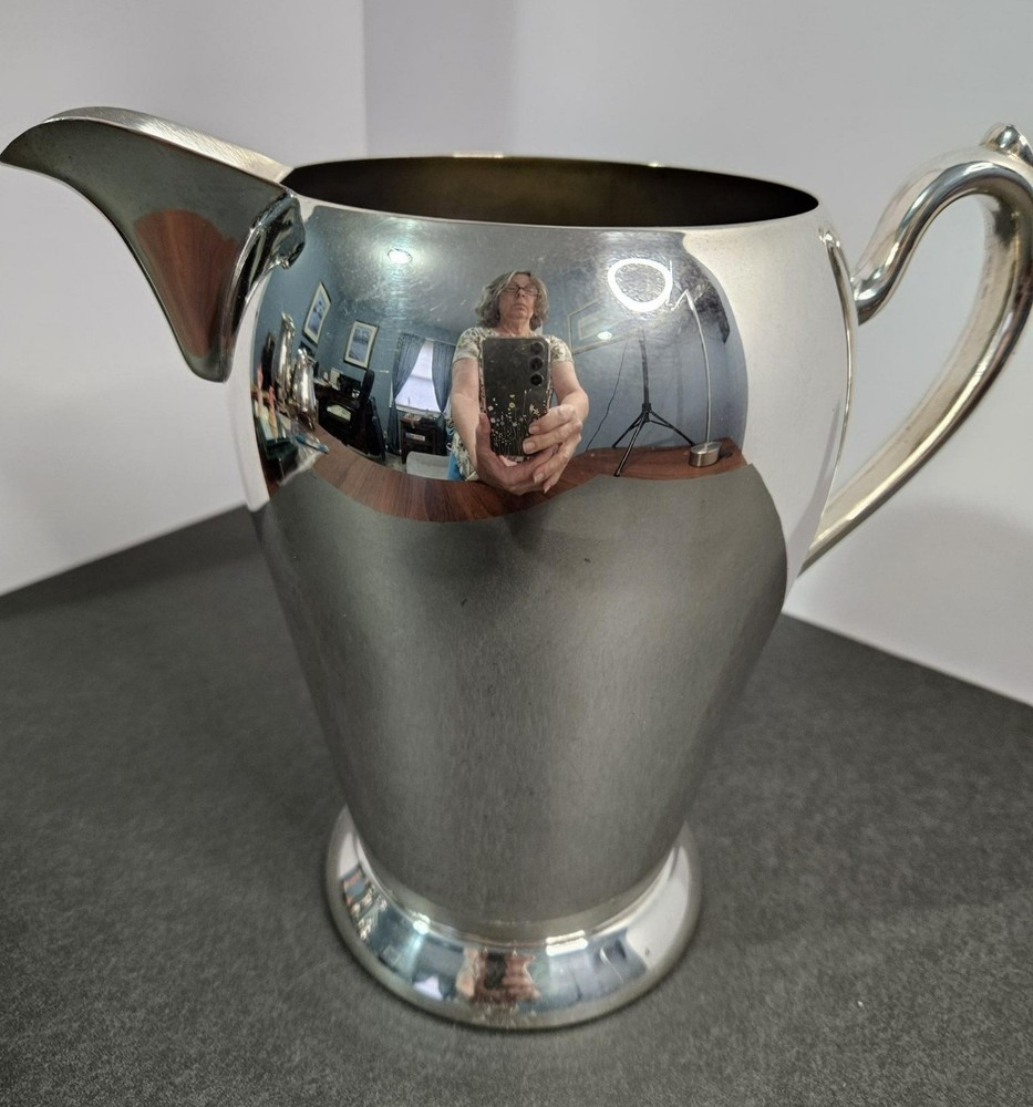 Vtg. Pitcher by Academy Co. #105 -Silver on Copper 8" Tall