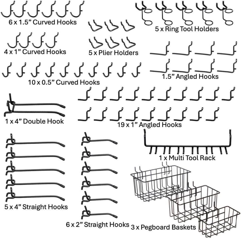 Black Pegboard Hook and Basket Set - Rust-Resistant & Durable 73-Pieces