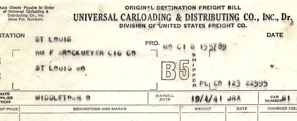 1941 UNIVERSAL CARLOADING & DISTRIBUTING CO FREIGHT INVOICE BILLHEAD Z6423
