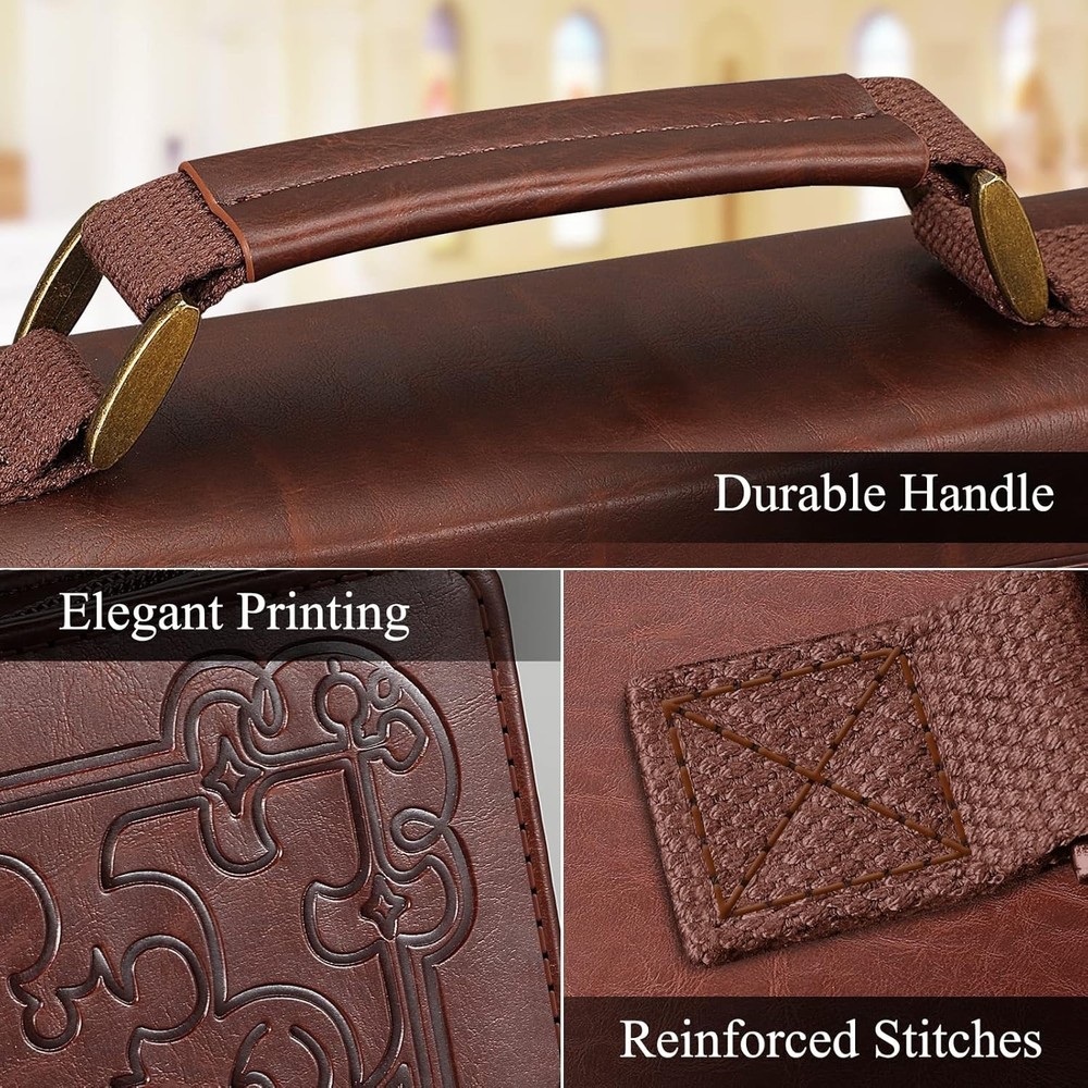 Classic Protective Bible Case with Handle and Bookmark - Brown Leather