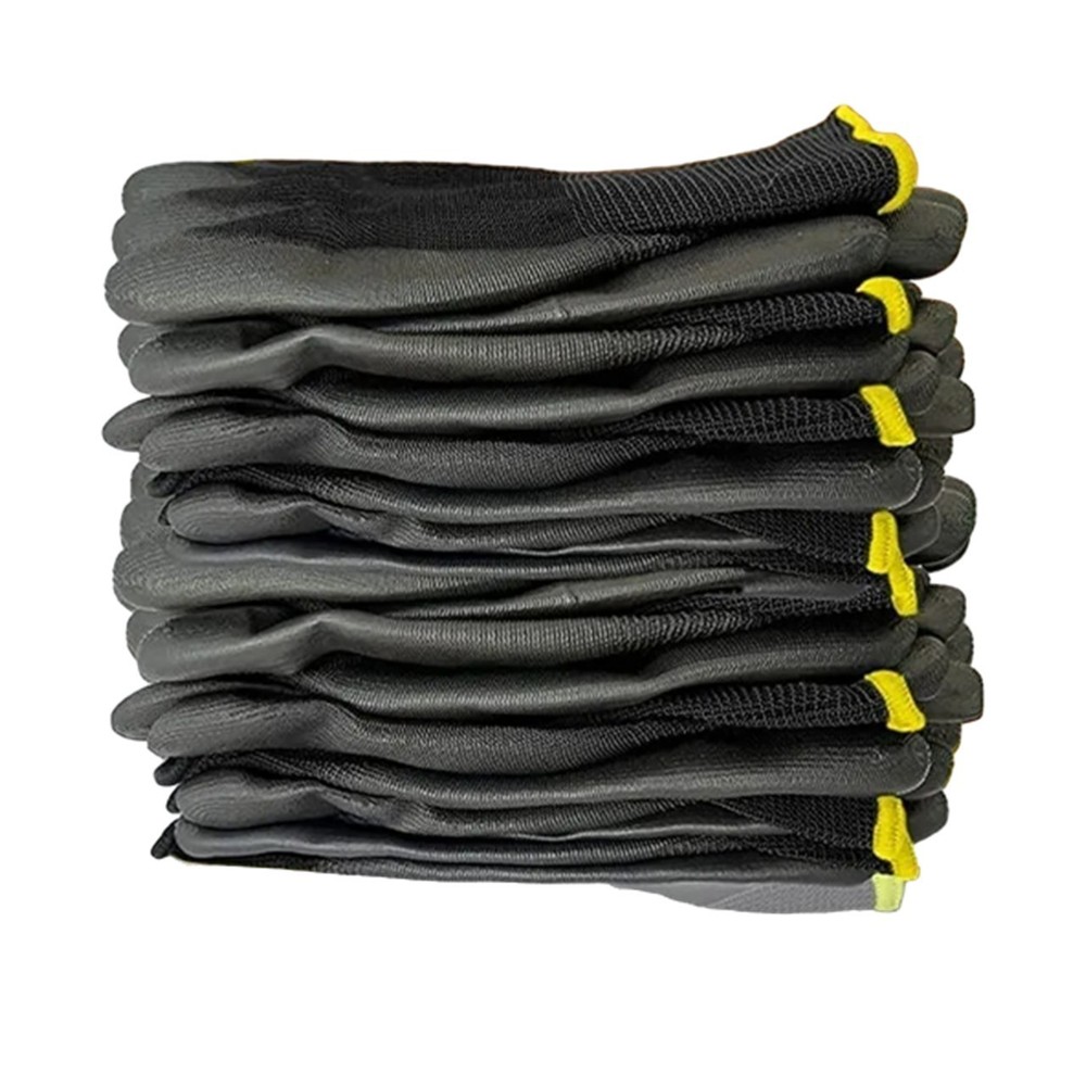 Ultra-Thin Black Work Gloves Polyurethane Palm Coated Nylon Shell 12 Pairs