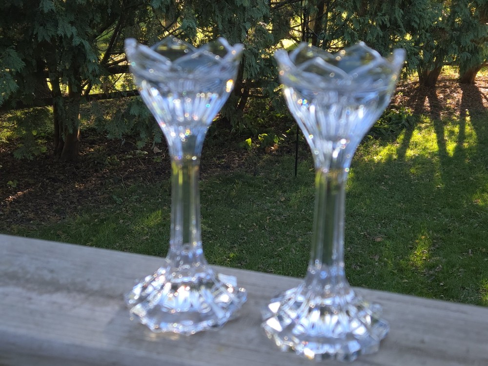 Gorham Crystal 7" Candlesticks Lotus Pattern Set of 2