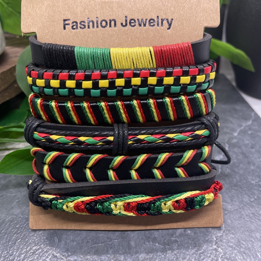 6 PC Leather Punk Bracelet Stackable Adjustable Tie New Free Ship B8904
