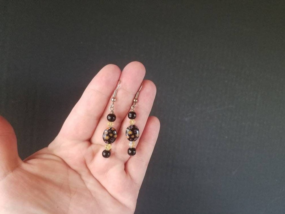 Black Beaded Dangling Earrings