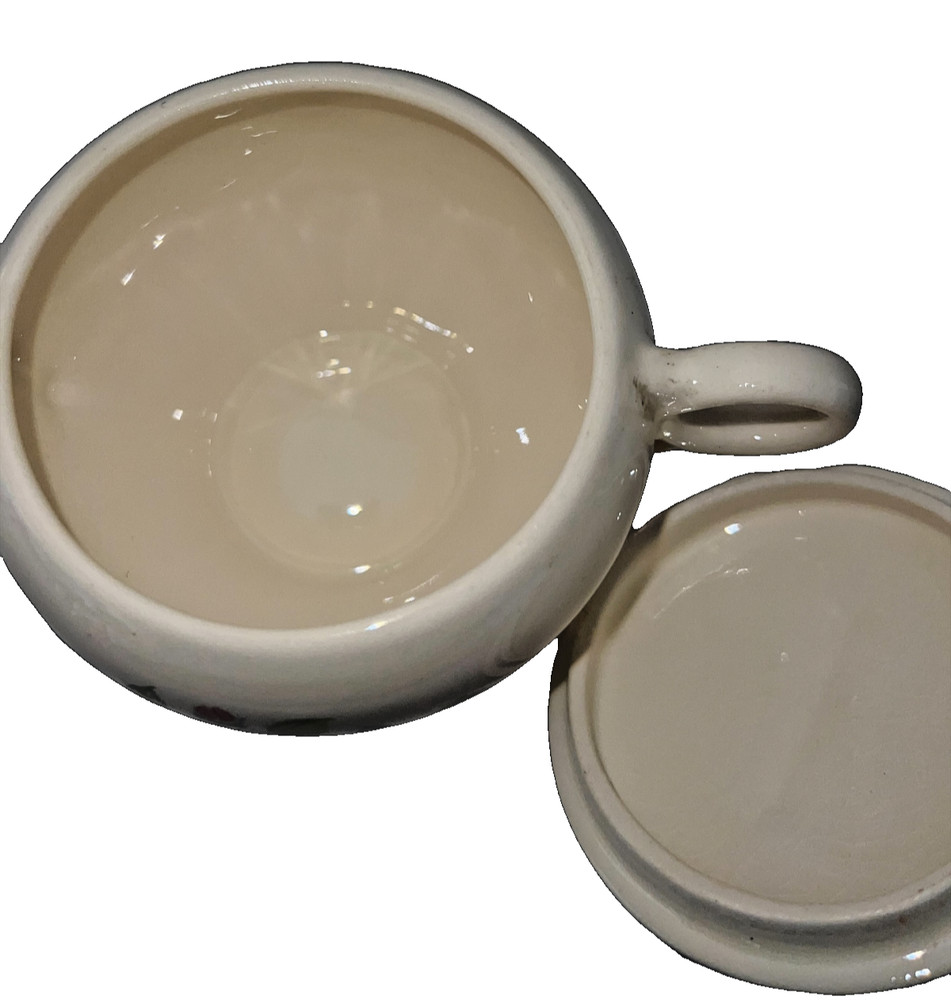 Vintage Ceramic Double Handled Lidded Sugar Bowl Pink Roses