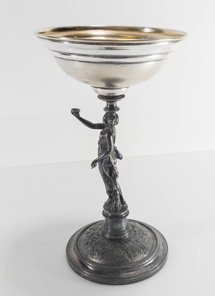 Antique Sterling and Silverplate Toasting Cup Compote With Figural Base