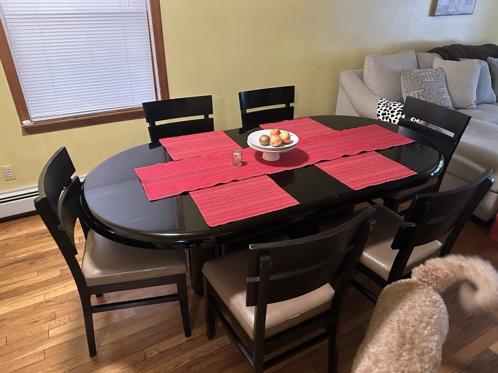 Black Oval Expandable Dining Table & 8 Chairs - Sits 10