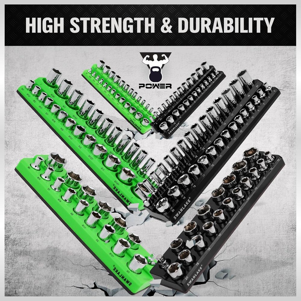 Magnetic Socket Organizer Holder Tool: 8PCS Set Includes 2PCS 1/4", 4PCS 3/8", 2