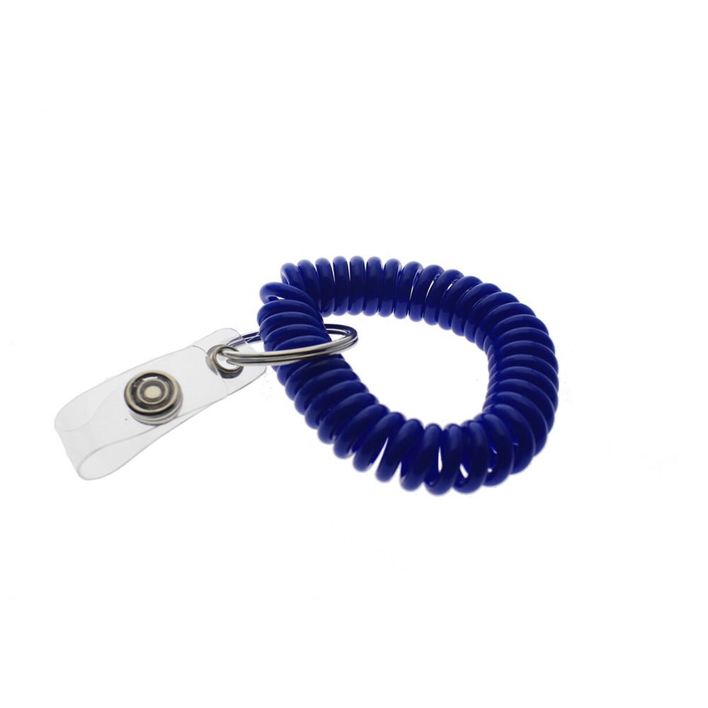 Bulk 25 Pack - Spiral Wrist Coil Key Chain with ID Badge Holder & Split Key Ring