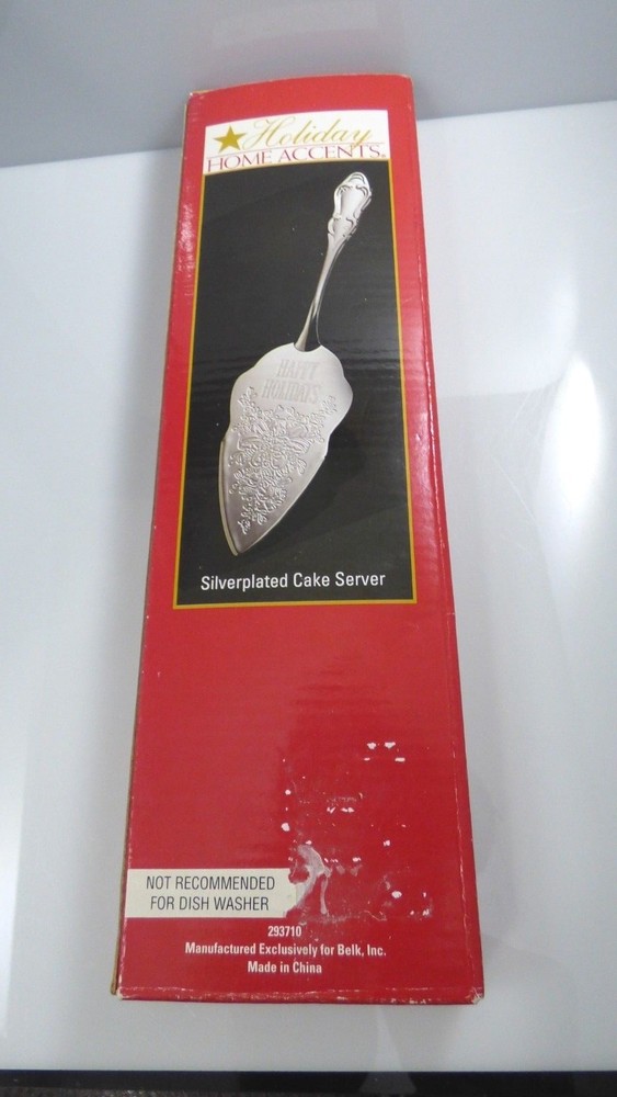 Christmas Silver Plate Cake Pie Server Happy Holidays Embossed Table Vintage