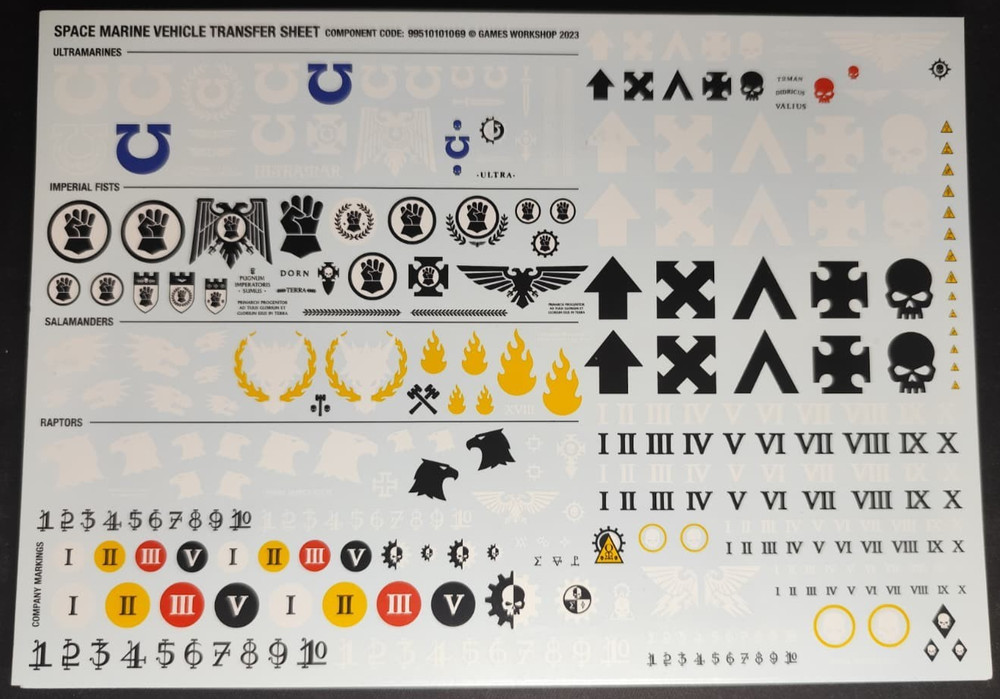 Space Marines Vehicle Transfer Sheet - Warhammer 40K