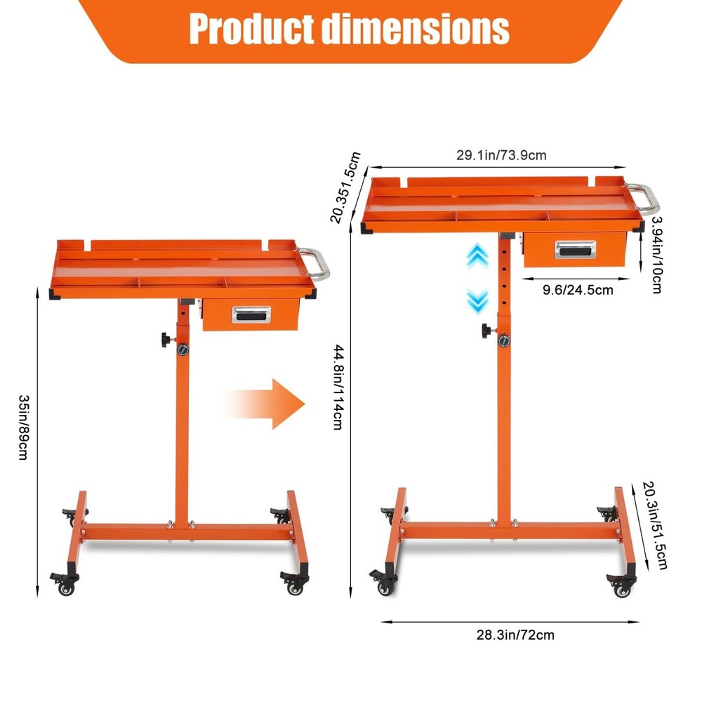 Rolling Work Table Adjustable Height Mobile Workbench w/ Wheels 220LBS