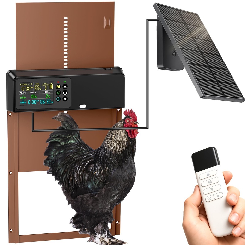Automatic Chicken Coop Door Solar Powered with Timer&Light Sensor Remote Control