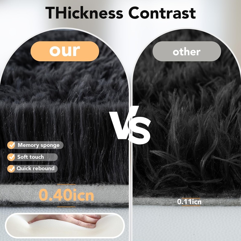 Topmaxcs Ultra Soft Fluffy Area Rugs: Shag 5' x 7' (Rectangular), Black