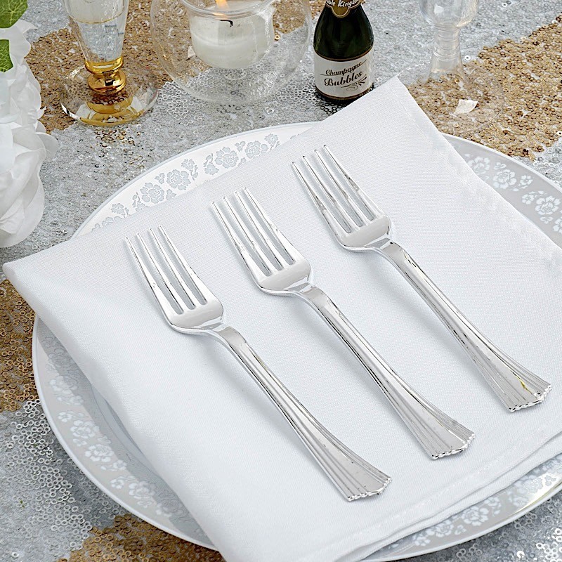 25 Plastic SILVER FORKS Disposable TABLEWARE Party Wedding Catering Light Gray