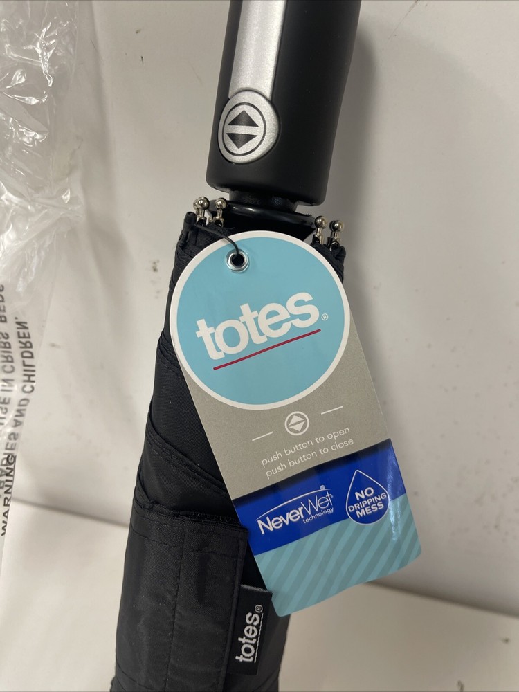 Totes Mini Neverwet Technology Umbrella Black 43” Coverage New