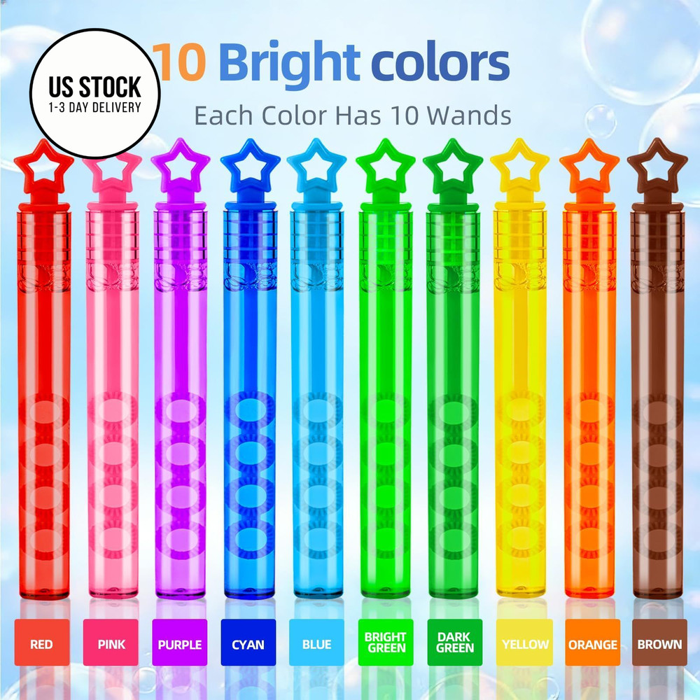 100 Pack Mini Star Bubble Wands Bulk – More Bubbles with Extra Holes, Rainbow
