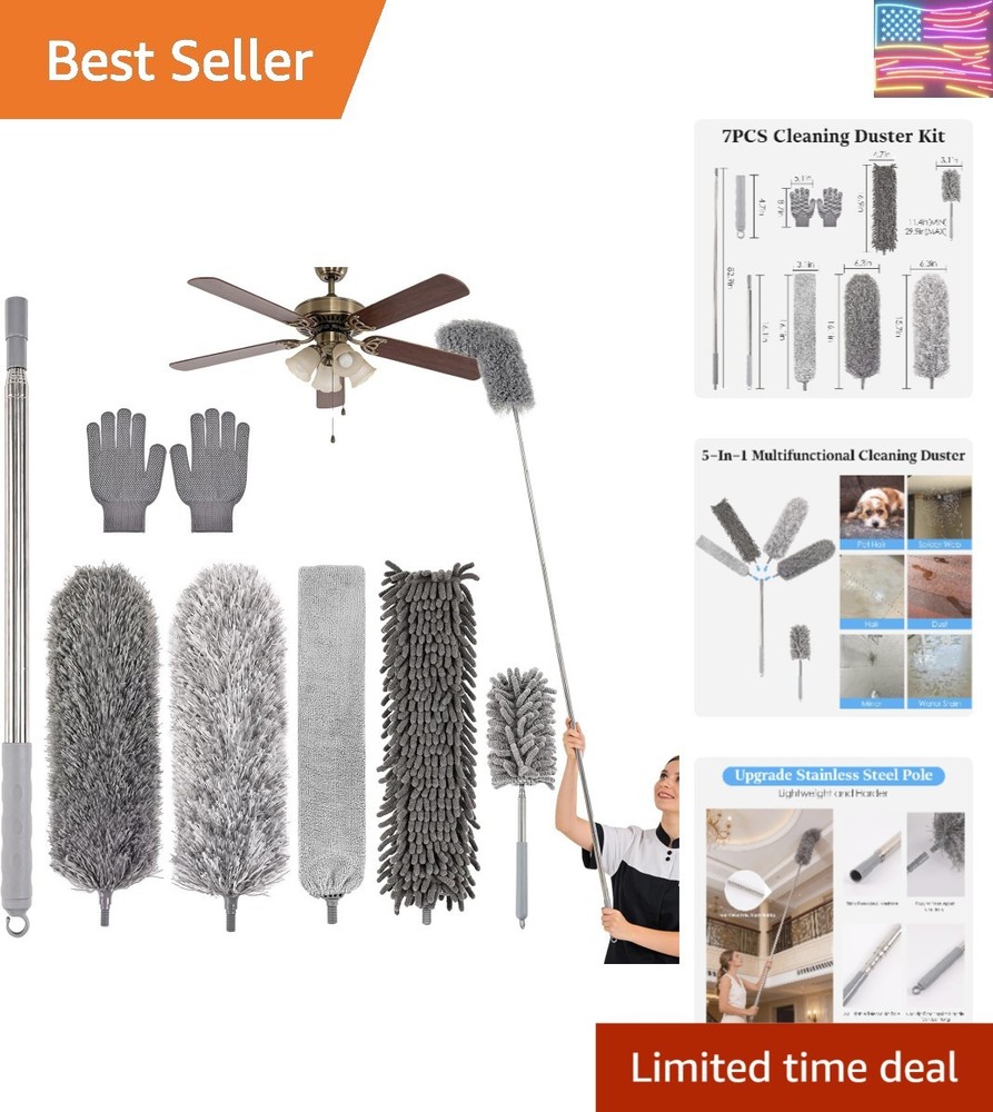 Microfiber Feather Duster Kit with Extension Pole, 7 PCS Washable Reusable Du...