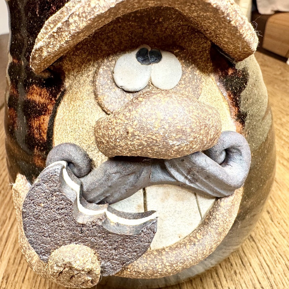 Vintage Eakin Studio Pottery Anthropomorphic Funny Face Cookie Jar Mustache