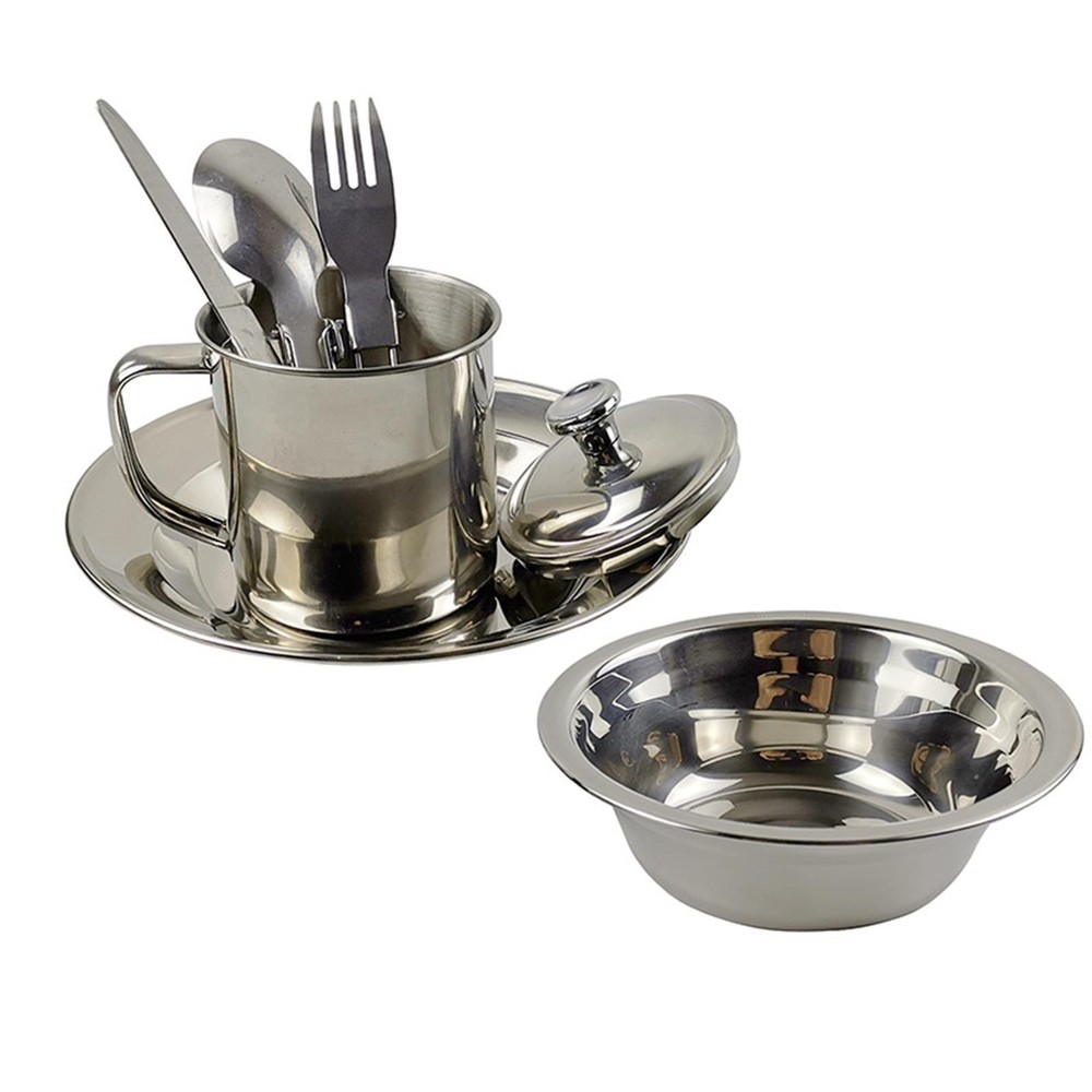 Camping Cookware Dinnerware Set Stainless Steel Accessory Space Saving for