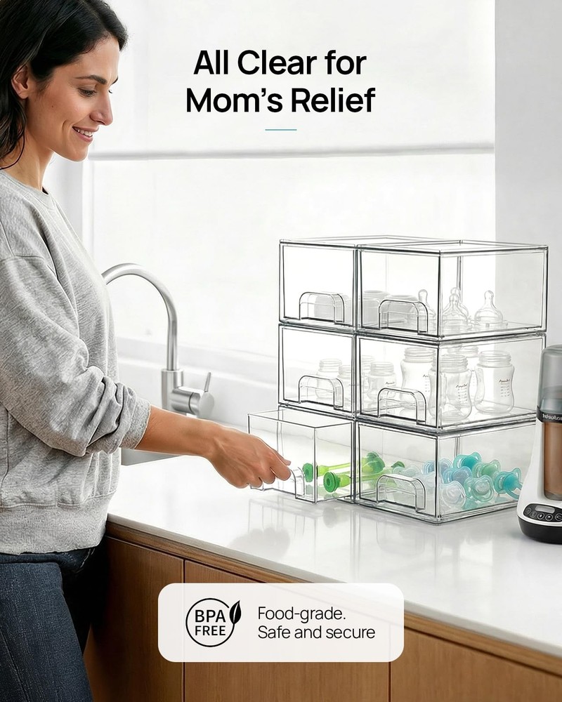 Vtopmart 4 Pack Small Clear Stackable Storage Drawers,Acrylic Bathroom Makeup