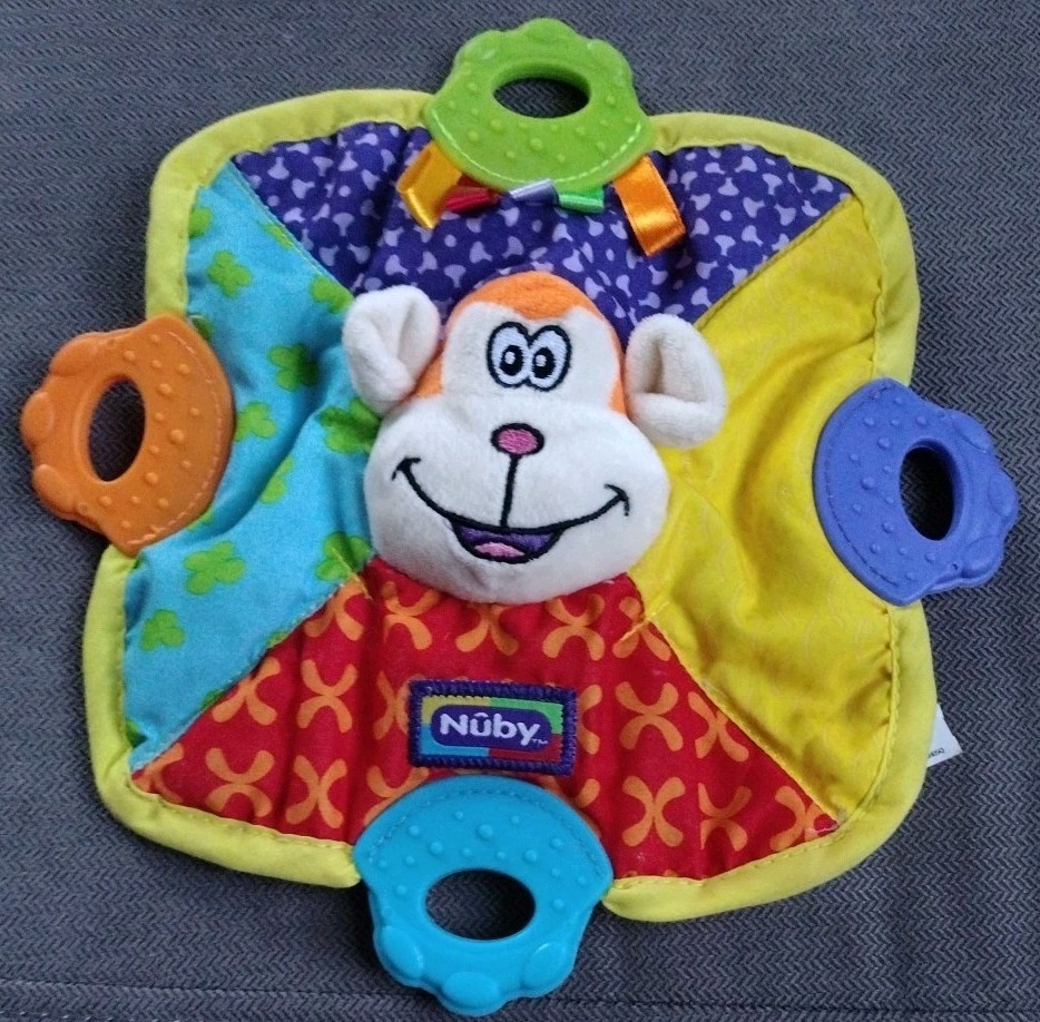 Nuby Monkey Teether Lovey Multicolor Square Security Blanket 2015