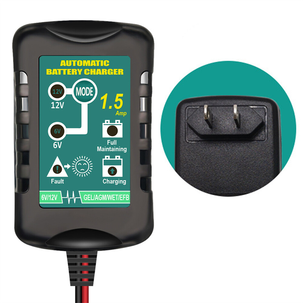 Automatic Battery Charger Maintainer For Motorcycle Trickle Float 6V 12V 1.5A US