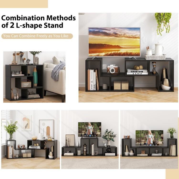 3 Pcs Adjustable TV Stand Set w/ Rectangular Shelf 2 L shaped Shelf For TVs 65''