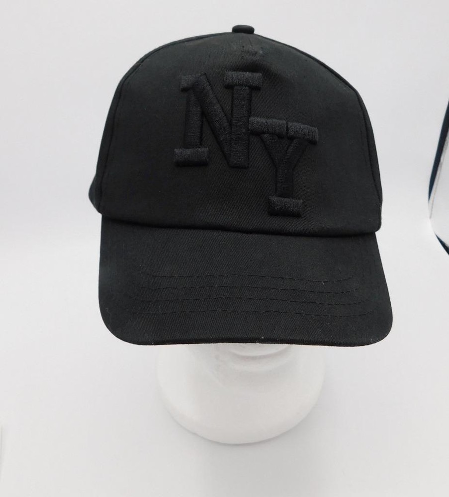 Solid Black NY Heavy Embroidery on Front Eight Five Hat Cap NICE