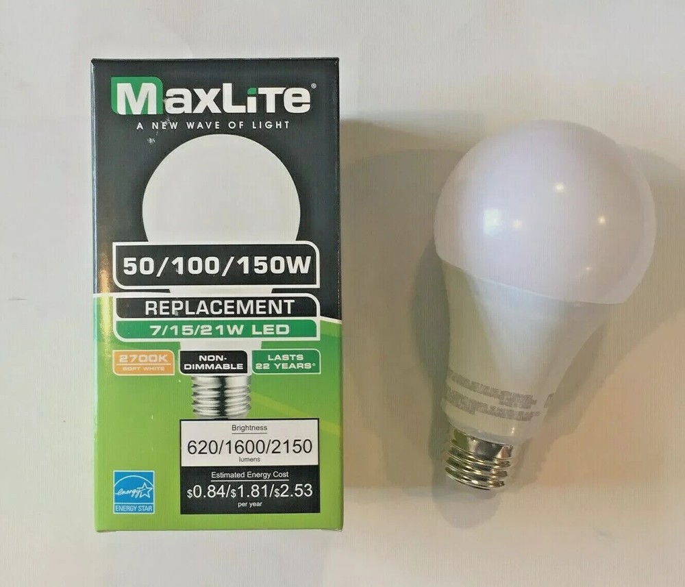 Maxlite LED 3 way 50/100/150 Watt 3000K A21 Light Bulb Replacement