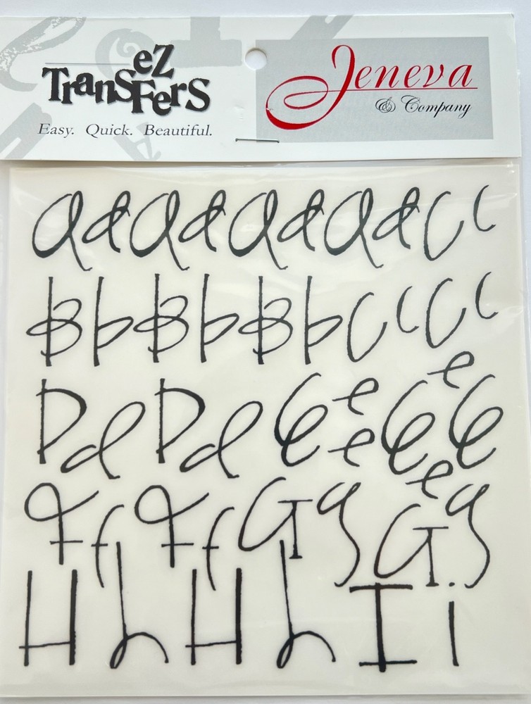 🌸Jeneva Script ALPHABET LETTERS Transfer STICKERS Black Rub On Package funky